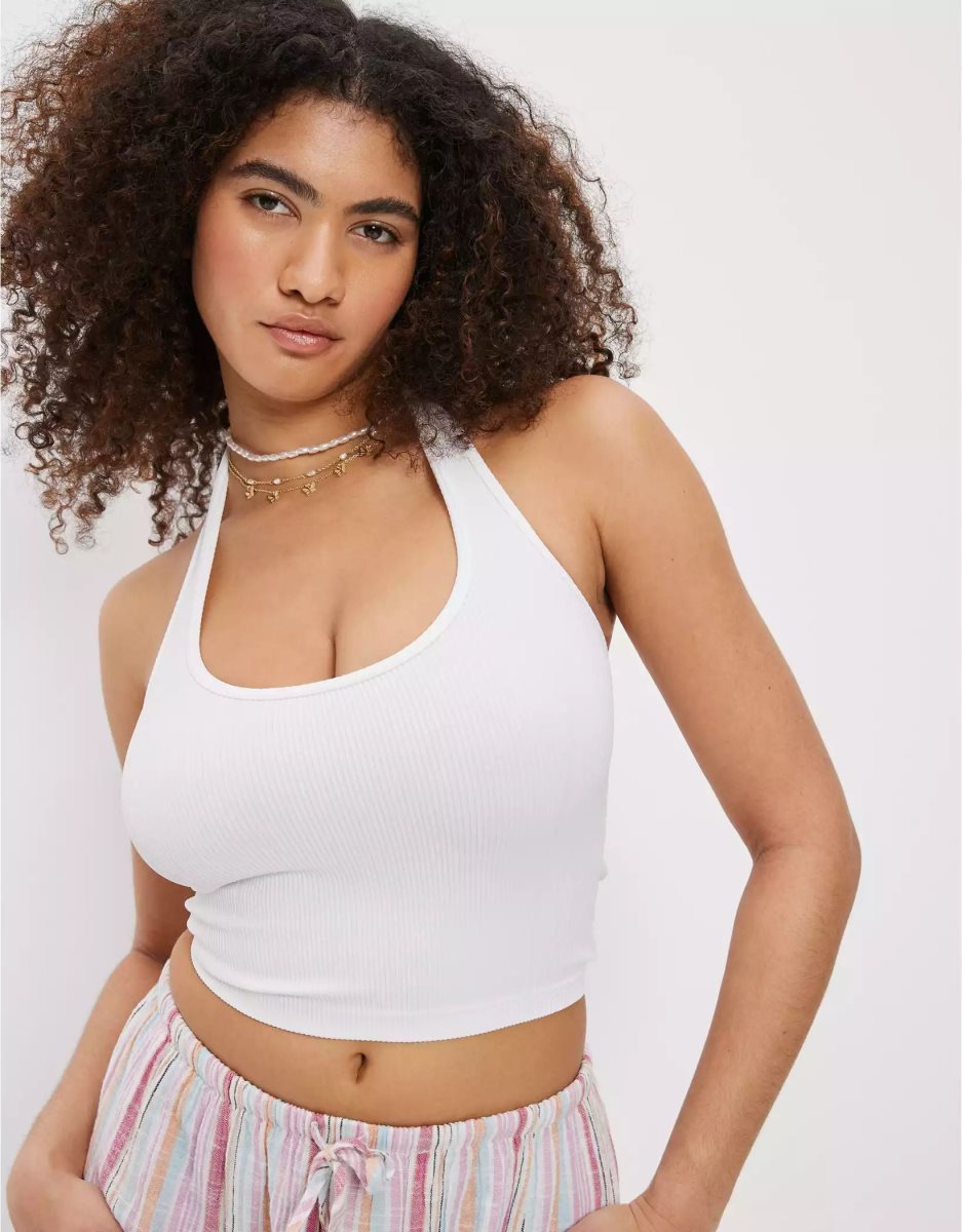 Debardeur American Eagle AE Super Seamless Halter Blanche Femme | SES-67912537